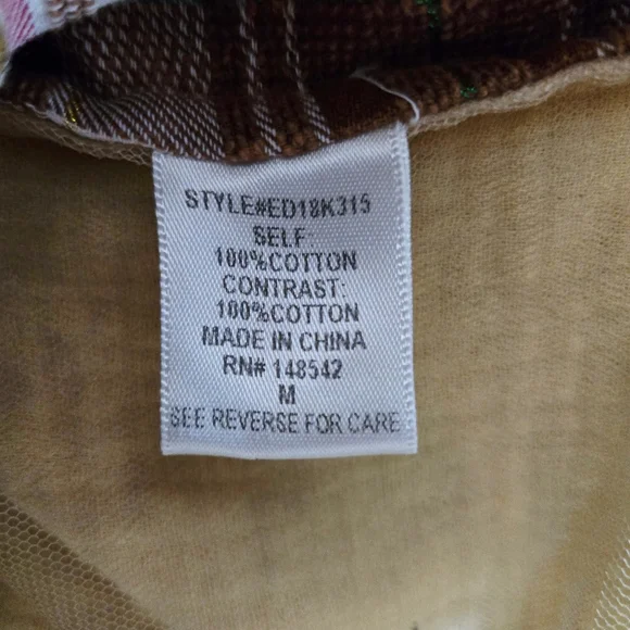 ARATTA Silent Journey Boho Button Down Plaid Embroidered Back Embellished Medium - Picture 7 of 8